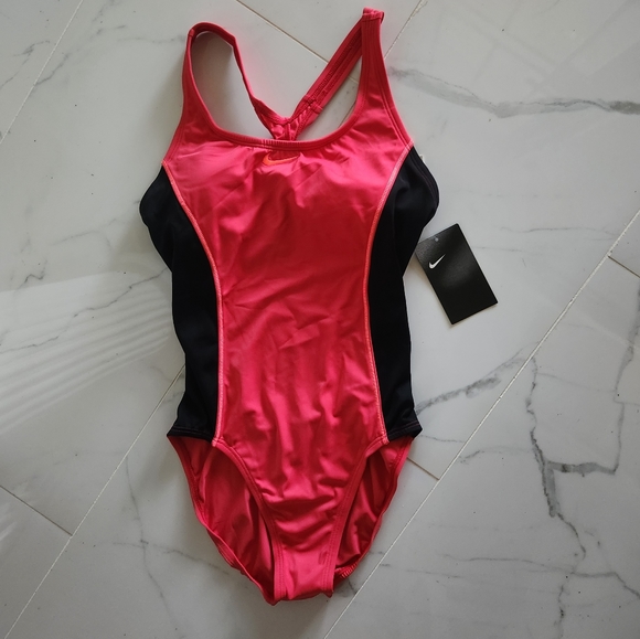 Nike Women's Pink and Black One Piece Swimsuit - Picture 5 of 12